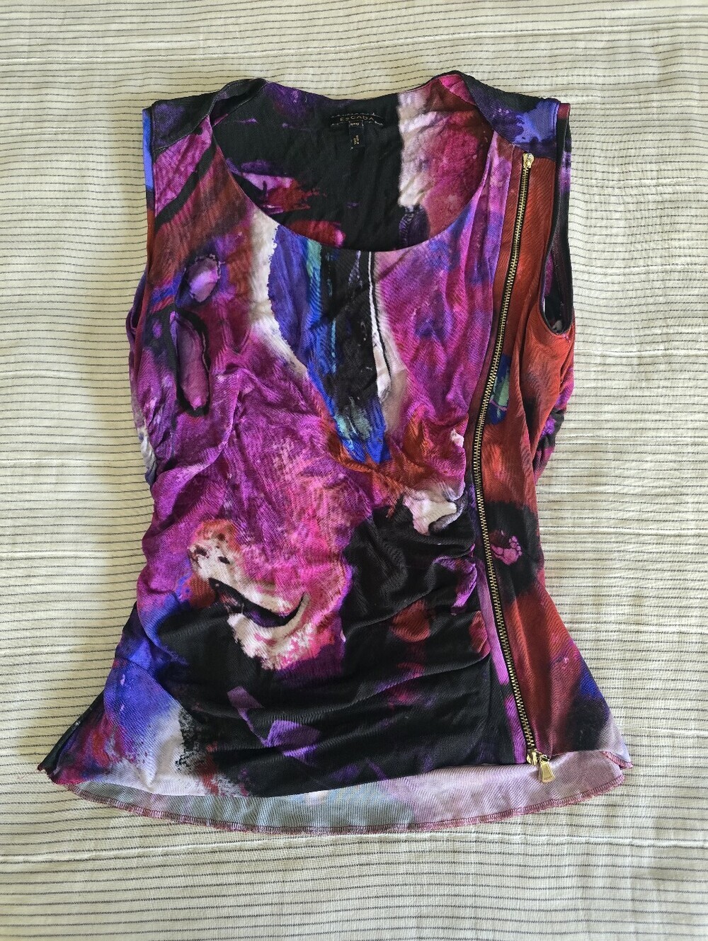Escada Vintage Delphi Fantasy Tank Top RARE size 36 US S gold zipper Ruched